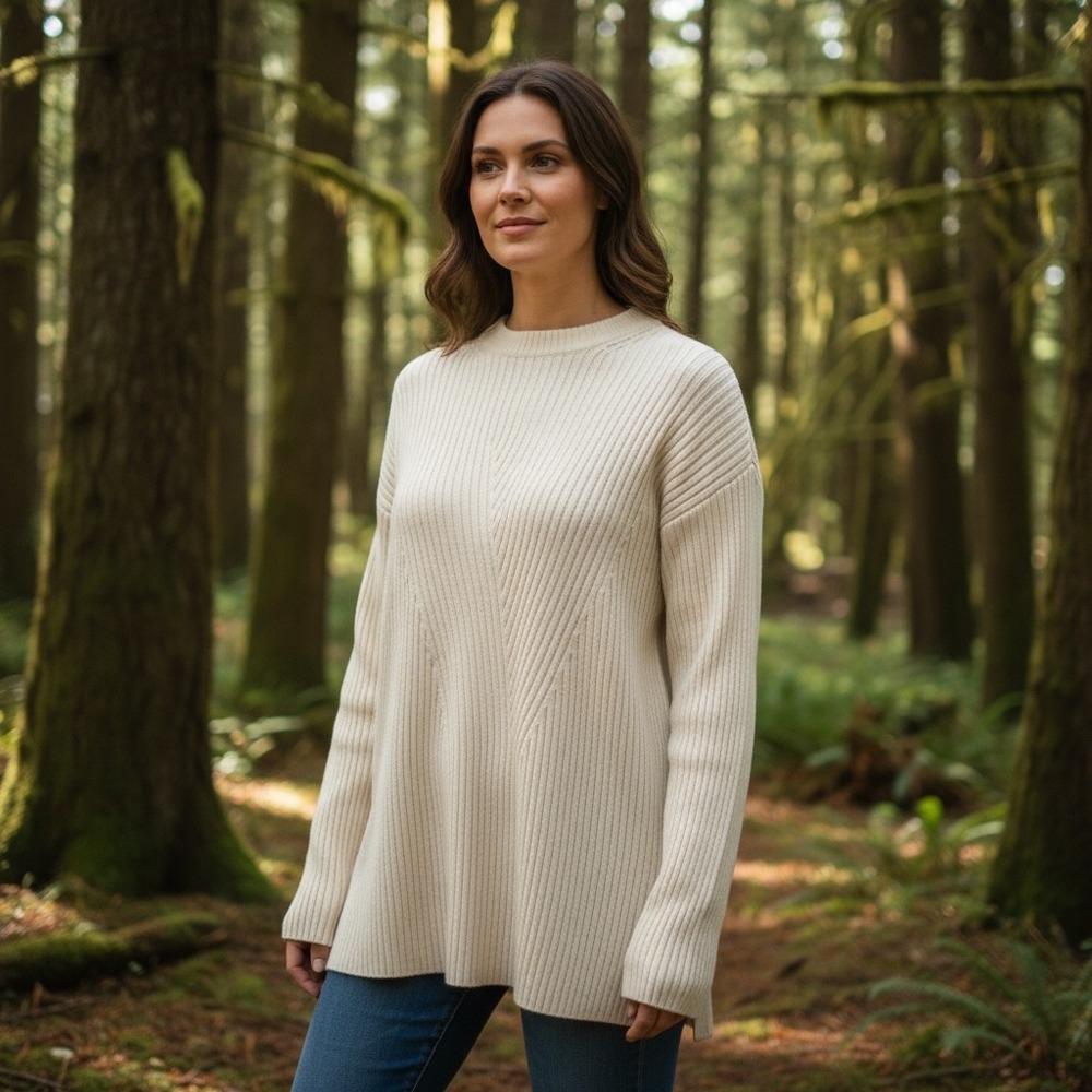 Perry Ellis Anniversary‎ Collection Women's Cream Ribbed Knit Sweater L